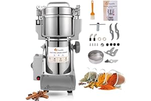 FoundGo 1000G Moulin à Céréales Électrique, Grinder à Grain Farine 25000RPM Haute Vitesse en Acier Inoxydable, Broyage Superfin, Protection de Surcharge pour Épices/Graines (Type de balançoire)