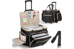 Housolution Rolling Teacher Bag with Wheels, Fits for 17" Laptop, Teacher Tote Bag with Detachable Trolley, Laptop Work Case with Anti Theft Lock, Briefcase Cart with Accordion File Organizer, Black