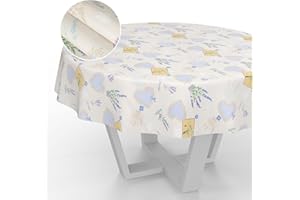 ANRO Nappe en Toile cirée Nappe Lavable Nappe de Jardin en Toile cirée extérieur intérieur Rond 120 cm Bord coupé Lavande