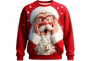 GENERIC Christmas Jumpers for Men UK 3D Santa Novelty Knitted Xmas Sweater Rude Christmas Jumper Crew Neck Long Sleeve Jumpers Tops Funny Ugly Mens Winter Holiday Oversized Pullover Sweatshirt