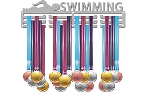 CREATCABIN Porta Medaglie Nuoto Sportivo Giochi Olimpici Espositore per Medaglie Appendiabiti da Parete Porta per Corridori Casa Badge 3 piolo sopra 60 Argento
