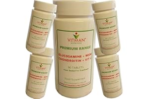 VITMAN NUTRITION Glucosamine & Chondroitin High Strength Tablets - with MSM Extra Absorbency Enriched with Vitamin C, Glucosamine Sulphate & Chondroitin Sulphate - 90 Premium Heat Sealed Bottled Tablets (90)