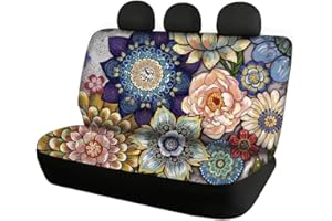 TOADDMOS Boho Floral Bright Blossom Printed Universal Back Bench Car Seat Cover for Women - Pack of 2 Rear Seat Covers for for Most Cars,Trucks,SUVs or Van