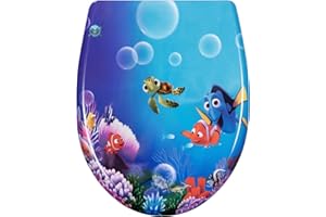 WOLTU Soft Close Toilet Seat,Premium Toilet Seat Quick Release, Loo Seat Top Fixed and Bottom Fixed, Duroplast,O Shape,Ocean Fish