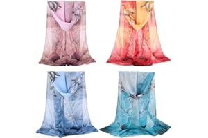 Bolonbi 4 Pack Chiffon Scarf Women, Lightweight Summer Scarves Floral Print Shawl Fashion Sheer Neck Scarfs Wrap for Dresses, Beach & Weddings