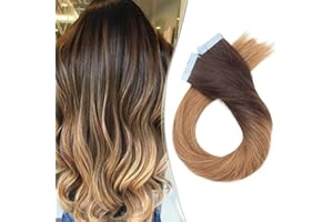 Elailite Extension Adesive Capelli Veri Biadesivo Capelli Morbidissimi Shatush 20 Fasce 50g Tape Biadesive Invisibili 100% Remy Human Hair 40cm #4T27 Cioccolato ombre Biondo Scuro