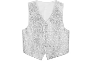 IEFIEL Enfant Garçons Gilet Veste A Paillettes Sequins sans Manches V-Col Vestons De Costume De Déguisement Cérémonie Mariage 2-16 Ans