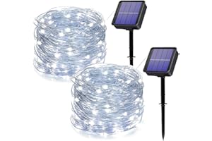 ‎OWWASD owwasd [2 Stück] Solar Lichterkette Aussen, 14M 120 LED Solar LED Lichterkette Außen, lichterkette außen für Balkon,Bäume,Terrasse,Hochzeit,Party,Garten (Weiß)