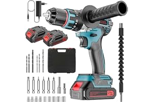 UNDREEM Brushless Taladro Percutor a Bateria 21V, Taladro Atornillador Electrico, Taladro Atornillador Batería Inalámbrico Destornillador Eléctrico Para Hogar, Bricolaje Con 2×2.0Ah Baterías, 80N.m Max