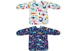CHROMACRAFT 2 Pièces Tabliers à Motif De Dinosaure Pour Enfants, Peinture Imperméable Pour Enfants, Outils De Peinture Avec Sac, Peinture De Short D'art, Salopette De Peinture Pour Enfants