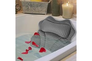 HERBYD Bath Pillow 4D Ergonomic Bath Pillow Neck and Back Support Bath Cushion Air Mesh Technology Bath Headrest Pillow Bath Pillows with Strong Suction Cups Fits All Bathtub, Hot Tub and Home Spa (Grey)