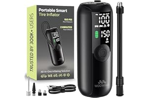 Woowind LP1 Przenośna Sprężarka Powietrza 150 PSI/10.3 BAR, Automatyczne Wyłączanie, Ładowanie USB, LED do Samochodów, Motocykli, Rowerów, Piłek, Adaptery Presta/Schrader