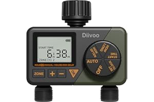 ‎DIIVOO Diivoo Bewässerungscomputer 2 Ausgänge, Wasser Zeitschaltuhr mit Regenverzögertem/Manuellem & Automatischem Modus, Flexibler Bewässerungsfrequenz- Bewässerungsuhr, Bewässerung Zeitschaltuhr für Garten
