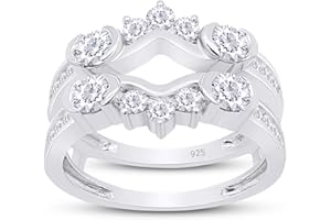 SAVEARTH DIAMONDS 1 Carat Round Cut Lab Created Moissanite Diamond Anniversary Wedding Solitaire Enhancer Guard Ring For Women In 14K Gold Over Sterling Silver (G-H Color, VVS1 Clarity 1 Cttw)