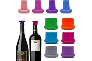 HIQU AND HIST 10 sztuk silikonowych zatyczek do wina, wielokrotnego użytku, zatyczki do butelek wina, kapsle, szklane korki, napoje, piwo, szampan, zamknięcie na wino o średnicy wewnętrznej 1,8 cm-2,2 cm