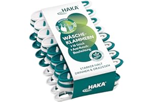 ‎HAKA HAKA Wäscheklammern, 16 Stück, stabil & langlebig, ohne Abdruck, Starke Klammern für drinnen & draußen, UV-beständig, wetterfest, extra griffig, für empfindliche Wäsche