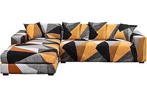 SHOWYLIVE Lot de 2 Housses de canapé sectionnelles Extensibles en Forme de L - Housses de canapé élastiques lavables de Type L avec 4 Housses de Coussin pour Salon, Animaux domestiques et Enfants (Jaune)