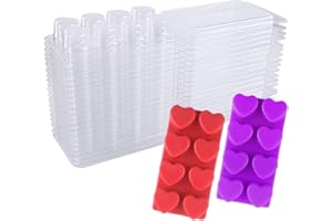 MILIVIXAY Lot de 100 moules à cire vides en plastique transparent avec 8 cavités en forme de cœur pour tartelettes de cire.
