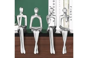MASVAN Silver Home Decor Abstract Thinker Statues, Modern Bookshelf Sitting Figurines, Resin Sculpture Collectible Accents for Office Coffee Table Living Room Shelves Decoration,Silver