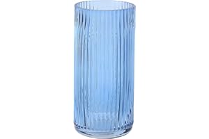 KAYLETIN Ribbed Glass Vase, Blue Glass Vase for Flowers, Flower Vases for Bouquet, Modern Vases for Living Room, Bedroom, Dining Table, Office, Wedding, 20cm