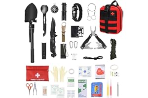 VICHIRSKIT Kit de Survie Randonnée - Équipement Outdoor avec Pelle Pliante, Couteau Multifonction, Lampe Torche, Bracelet et Trousse de Premiers Secours pour Camping Aventure Trekking Urgence