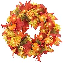 Ayprnig Autumn Wreath Halloween Wreath Fall Door Wreath 45cm Autumn Maple Pumpkin Wreath Berries Twigs Thanksgiving Decor Door Fall Wreaths Front Doo