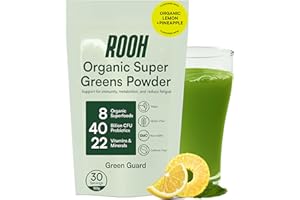 Green Guard Super Greens Powder No Additives by ROOH - UK Made Organic Greens Powder - 8 Superfoods Like Moringa & Spirulina, 22 Vitamins & Minerals, 40B Probiotics, Vegan, Gluten-Free - 30 Servings