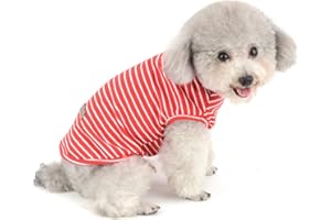 SELMAI Camisetas para Perros Pequeña Camiseta para Gatos Moda Rayas Suave Algodón Manga Corta Camiseta sin Mangas para Niñas Niños Cachorro Yorkshire Terrier Chihuahua Ropa Primavera Verano Rojo L