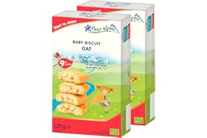 Fleur Alpine Babykekse Haferflocken - 12 x 2 Leckere Babysnacks für den leckeren, glatten Frühstücksbrei oder den Snack für zwischendurch | Einfache Vollkorn-Snackkekse | 9 Monate