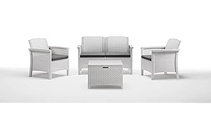 BICA Set Venezia 2 - Set Mobili da Esterno 2 Poltrone, 1 Sofa 2 posti, Tavolino Contenitore e Cuscini per la Seduta, Bianco
