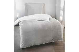 DreamHome Winter Wende Plüsch Bettwäsche 135x200 Nicky-Teddy Cashmere Touch Coral Fleece Bettdezug + Kissenbezug 80x80, Farbe:Silber-Weiss