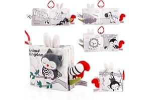 TOWWOO Livres souples pour bébé, livre sensoriel en tissu avec motifs d'animaux, tail cloth livre jouets éducatifs activités Montessori pour bébés de 0 à 18 mois