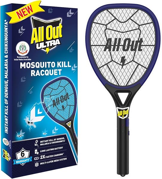 All Out Mosquito Kill Racquet | 2X Faster Charging* | Mosquito Bat | Racket to Kill Mosquitoes Instantly | 6 Months Warranty | Long Lasting Battery | Recommended by Indian Medical Association