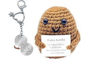 WOBEQU Positive Kartoffel Pocket Hug, Kreative Strickwolle Kartoffel Puppe Kleine Glücksbringer mit Schlüsselanhänger, Beste Mutmacher Geschenk für Freundin Frauen Familie Positiver Energiekarte (hell braun)