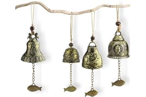 BITEFU 4 Stücke Fengshui Glocke Retro Klangspiel Windspiel Metall Wind Chimes, Meditation Buddha Tempel Gebet Glockenspiel für Glück Wand Gartendeko Hängend