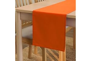 Encasa XO Runner da tavola Dimensioni 32x230 cm | Tessuto in tela di cotone | Tinta unita Arancia intenso | Lavabile in lavatrice e resistente