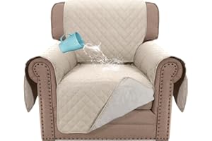 BellaHills Sofa Cover 100% Waterproof Sofa Covers 1 Seater Armchair Covers Triple Non-Slip Sofa Slipcovers for 1 Cushion Chair Washable Sofa Protector for Kids/Pets (Chair 23",Ivory)