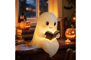 ‎FLANLIY Flanliy Halloween Deko Geisterlampe, Ghost Reading Book Lamp, Halloween Geister Leselampe, 3D Geist Deko Lamp Batteriebetrieben, LED Gespenster Lampe für Schlafzimmer, Wohnzimmer, Büro (S)