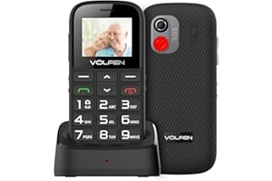 VOLFEN Astro SR - Teléfono Móvil para Personas Mayores con Botón SOS y Base Cargadora, Teclas Grandes Volumen Alto, USB-C, Teclado con Voz, Batería 1400mAh, Fácil de Usar Celular para Ancianos – Color Negro
