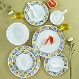 Larah by Borosil Silk Series Kora Opalware Dinner Set | 35 Pieces for Family of 6 | Microwave & Dishwasher Safe | Bone-Ash Free | Crockery Set for Dining & Gifting | Plates & Bowls | Leaf Pattern