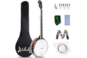 Mulucky 5 String Banjo - Large Size with 24 Brackets, Closed Solid Wood Back, Mahogany Resonator Banjos, Geared 5th Tuner, Package with Beginner Kit - B1107-P