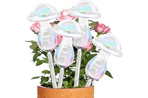 AMBOLIO Bewässerungskugeln, 4 Stück Bewässerungskugeln Pilze, Glas Bewässerungsspieß, Wassertropfen Pilz Selbstbewässernde Glühbirnen für Zimmerpflanzen, Garten und Balkon