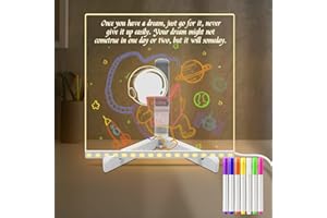 Sarsumir LED Message Board with 7 Colors Pen/Stand, Led Note Board 20x20cm, Dry Erase Light up Memo Acrylic Doodle Desktop Note Memo Illuminated Wordpad for Child School Cafe Home Office
