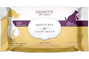 Salviette Detergenti Safety Pet LUXURY Per Toelettatura - 50 Salviette a Vaniglia - Deodorante per Cani e Gatti, Adatto Per Zona Occhi e Orecchie