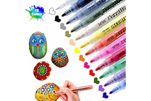 LETO Kredki akrylowe do kamieni, wodoodporne, 12 kolorów, kamienie do pomalowania, na kartę podarunkową, Halloween, dynię, jajka wielkanocne, drewno, płótno, papier, ceramika, dla dzieci (końcówka 2-3