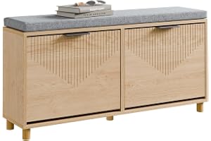 SoBuy skobänk med sittplats för stora skor EU 47 - skoskåp med bänk smal - hall, små lägenheter, trälook 100x24x50 cm, FSR211-N