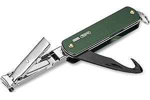 KeyUnity KN01 Tagliaunghie Piedi Uomo 5 in 1 multiuso, tronchesino unghie mani，pieghevole con lima, apriscatole, taglia cinture di sicurezza, piccolo strumento tascabile (Verde)
