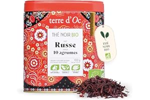 terre d'Oc - Thé Noir Bio Goût Russe - Saveur 10 Agrûmes - Boite en Métal - Thé en vrac - Idée Cadeau - 100g