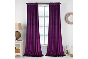 Roslynwood, Curtain Rod Pocket Super Soft Velvet 90 Inch Curtains for Living Dining Room Bedroom 52x90 Inch 2 Panels