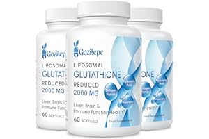 Gozitepe Liposomal Glutathione Reduced 2000mg per Serving | Glutathione Supplement with Hyaluronic Acid + Collagen Peptide + Resveratrol | 10x Better Absorption (180 Count), Pack Of 1, 0.37 kg
